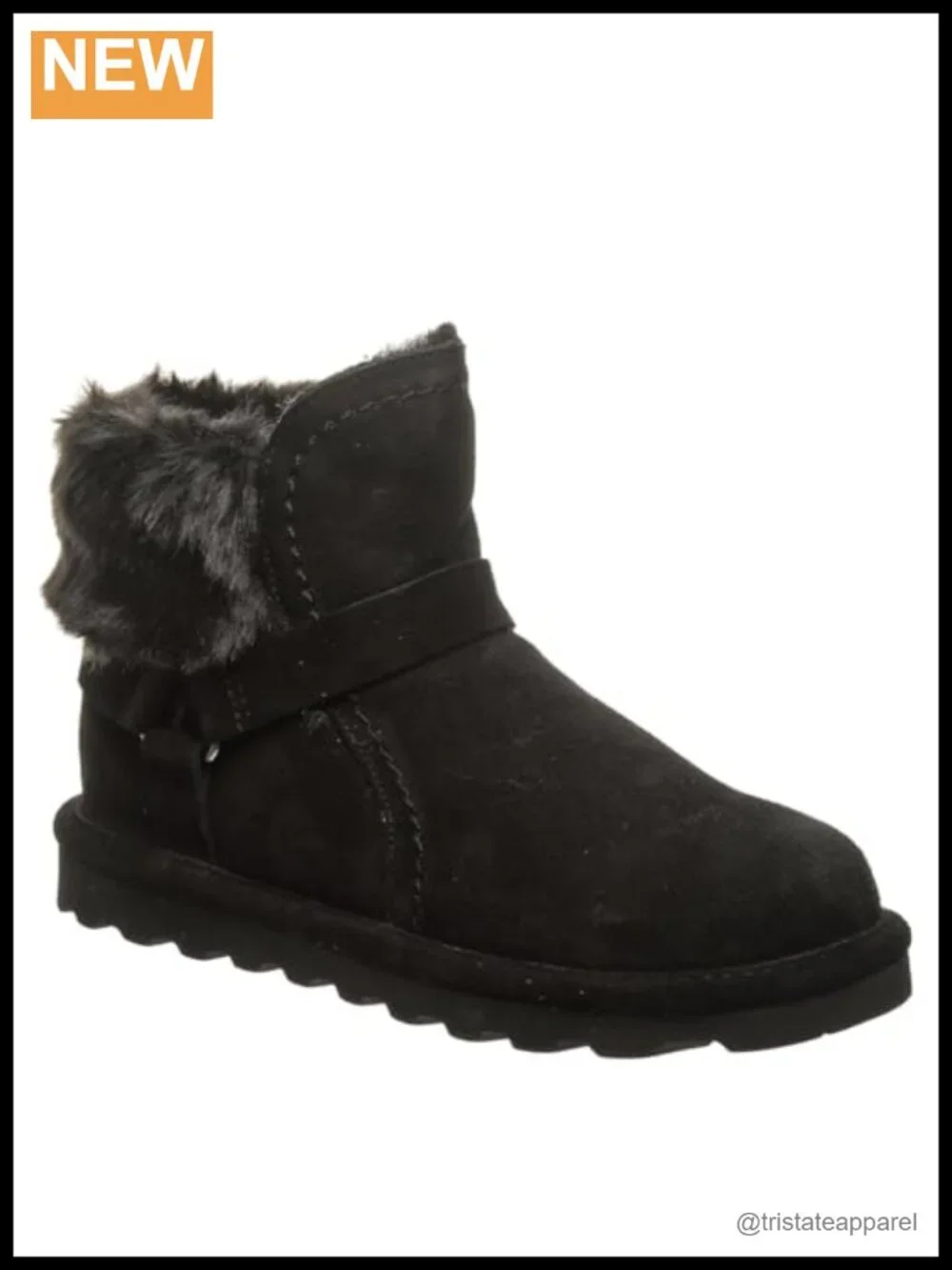 Women's Suede Ankle Boots Winter Pull-On Faux Fur Trim Rubber Sole